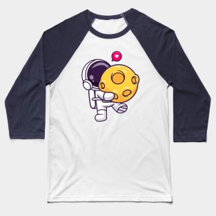 Cute Astronaut Bring Moon Cartoon Baseball T-Shirt